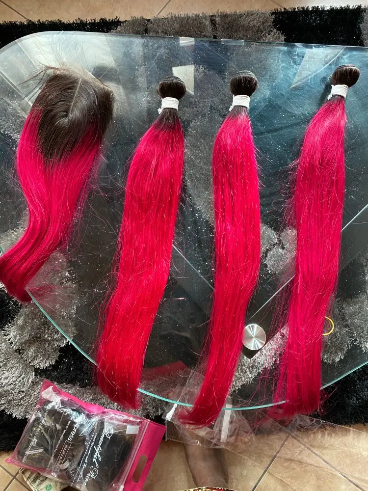 T1B/Burgundy Human Hair Bundles With Closure photo review