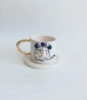 

Handmade coarse pottery ceramic cornucopia coffee cup and saucer creative high quality teacup and base art 2020 trend