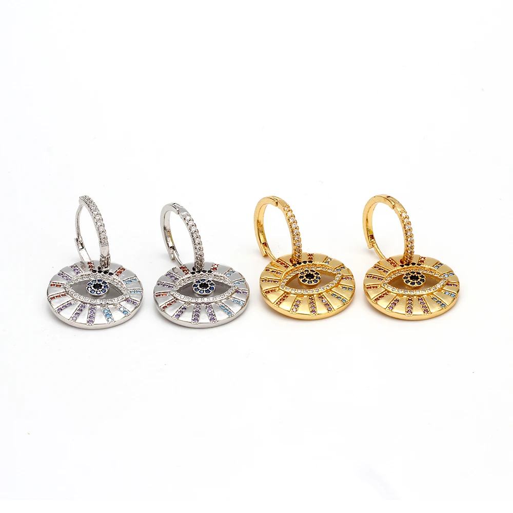 

MEIBEADS 1pair Micro Pave Turkey Evil Eye Round Shape CZ Dangle Earring For Woman Wedding Coin Earrings Jewelry