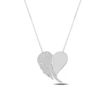 

Angemiel 925 Sterling Silver Zircon Heart & Wing Pendant-Rhodium Plated