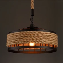 Lámpara de techo de cuerda de cáñamo Industrial Vintage para hogar, Bar, restaurante, candelabro redondo, luz nocturna decorativa (sin bombilla)