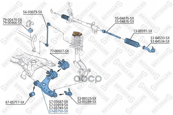57-03750-Sx_рычаг Нижний Правый! D21 Ford Focus/C-Max 1.4-2.5/1.6tdci 03 Stellox 5703750sx Stellox арт. 5703750SX