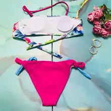 Two-Piece Suit Bikini-Set Beachwear Tube-Top Swimwear Women Bathing Print Plus-Size Floral