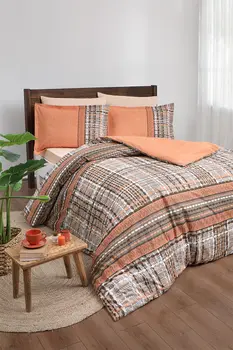 

Ozdilek Ranforce Tweed Soft Feel Hypoallergenic % 100 Cotton 4 Pieces Double Duvet Cover Set with Flat Sheet Orange