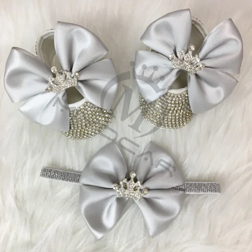 MIYOCAR/шикарные туфли со стразами для маленьких девочек комплект с повязкой на голову для первых ходунков Сияющие кристаллы детская обувь для принцесс подарок для душа SH1 - Цвет: SH4