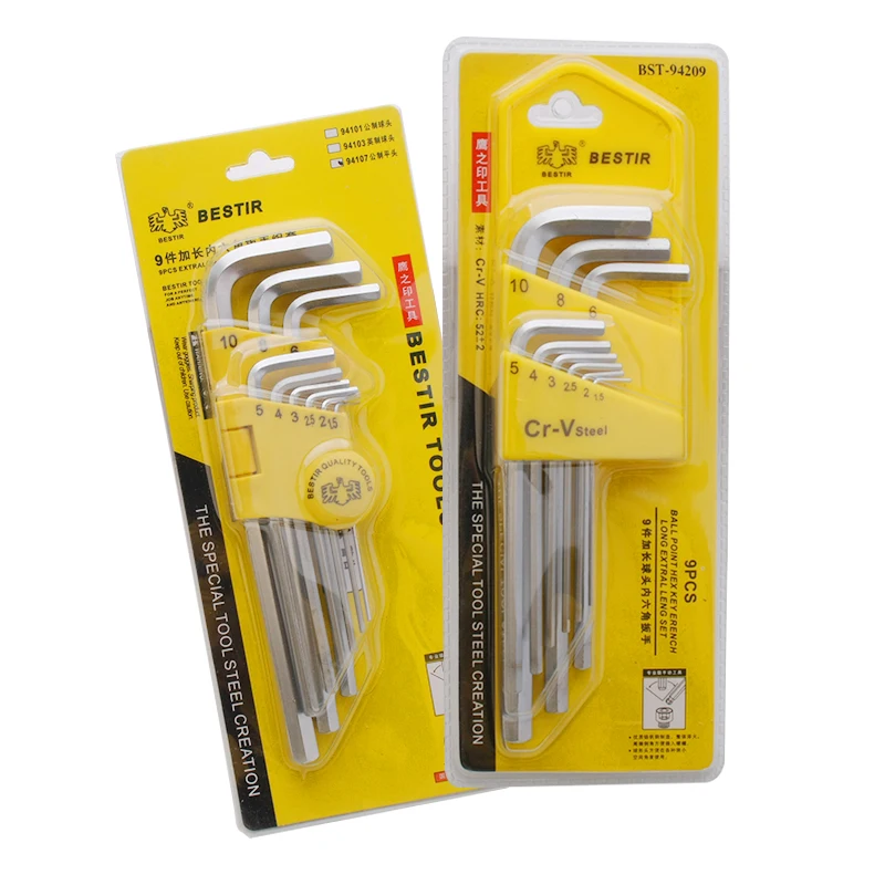 

BESTIR 9pc set Metric Allen Key Hex Key Wrench Set S-2 Alloy Steel Chrome Vanadium Steel Tool Parts Universal Hand tool