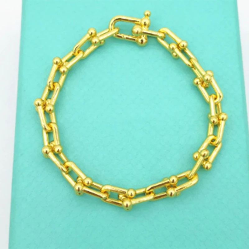 goldcolor Высокое качество, оригинальная металлическая серия, браслет, 925 серебро, темпера, для мужчин, t, простой, женский, мужской, u-образный браслет-цепочка для самодельных шармов - Окраска металла: goldcolor