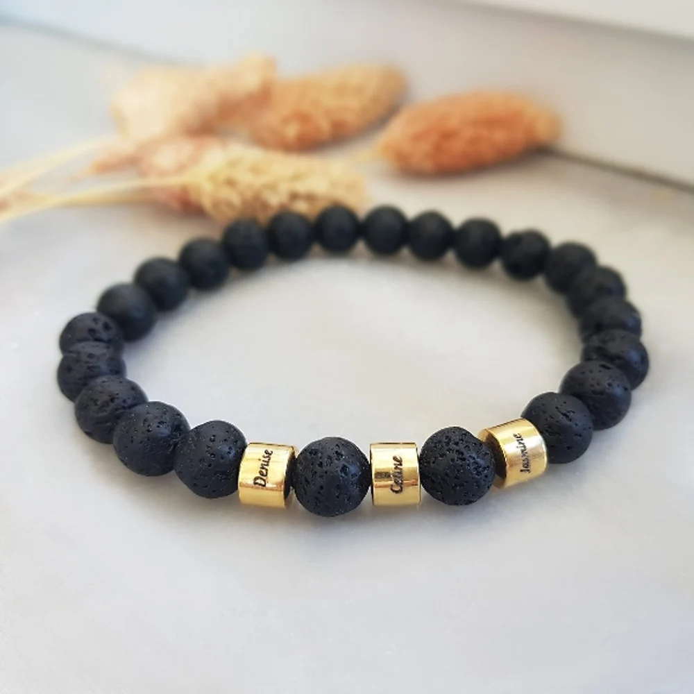 

Vaoov 925 Sterling Silver Lava Stone Name Bracelet