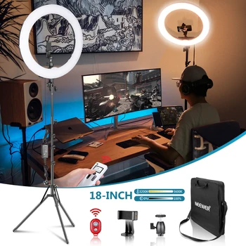 

Neewer Advanced 2.4G 18-inch LED Ring Light, Bi-color 3200-5600K Dimmable with LCD Screen and 2.4G Wireless Remote