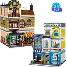 

New Ideas Expert Design Street Shop Building Blocks European House Restaurant Designer Children's Education Toys Set Gifts