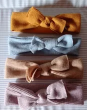 Accesorios para bebé niña, turbante sólido con nudo, diademas con lazo, diadema de punto de conejo, regalo al por mayor, 2019