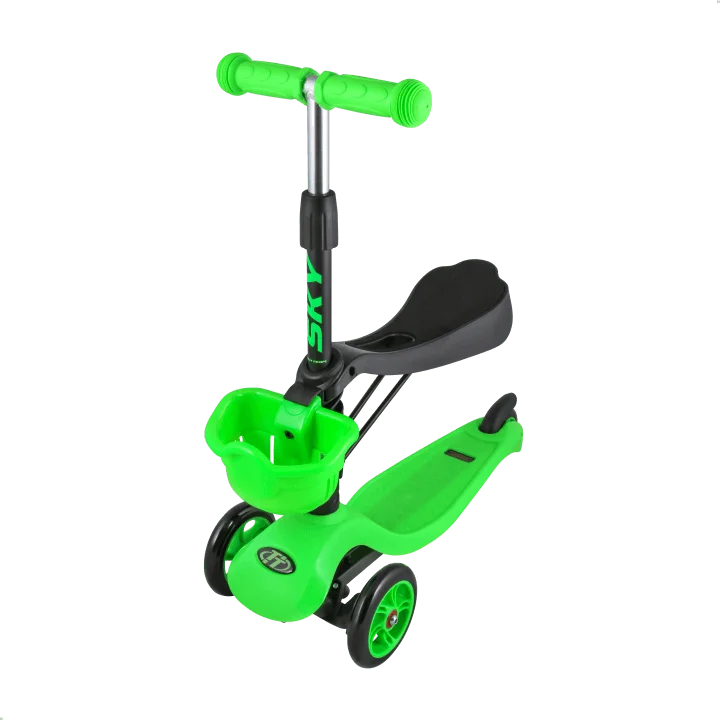 Зеленый Детский трехколесный самокат Sky Scooter new с седлом - Цвет: Зеленый