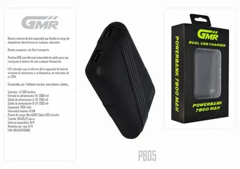 

Batería Powerbank 7800mAh Dual USB Salida 5V 2.1A/1A LED Indicador de Capacidad 4
