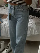 Mom Jeans Leg-Trousers Straight-Pants Washed Boyfriends Cowboy Vintage High-Waist Wide