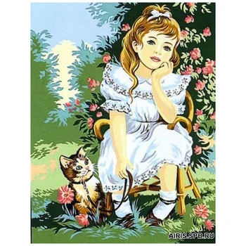 

Mrc1333-335 Kanva with a picture of Margot 'Girl with a kitten '50*65 cm