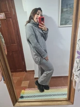 Women Tracksuit Pants Pullovers Sweater-Set Spring Wide-Legs Warm Turtleneck Autumn JXMYY