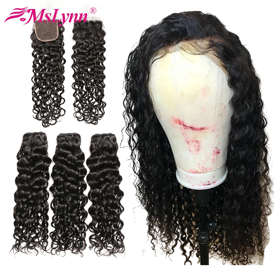 

Water Wave Bundles With Closure Free Customized Into A 4x4 Closure Wig 300% Density Lace Human Hair Wigs Brazilian Remy
