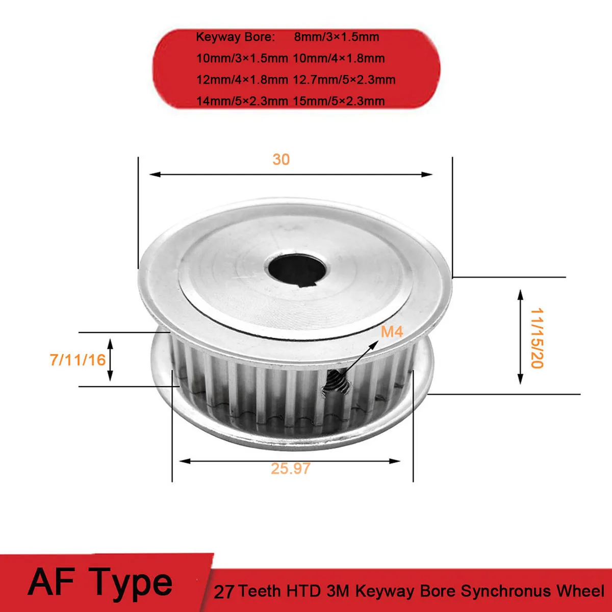 27 Teeth HTD 3M 8mm 15mm Keyway 27-teeth-htd-3m-8mm-15mm-keyway