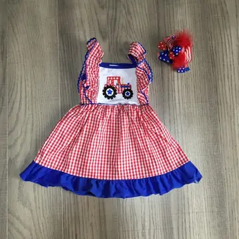 

baby girls summer plaid red dress girls 4th of july dress children girls dress with bow