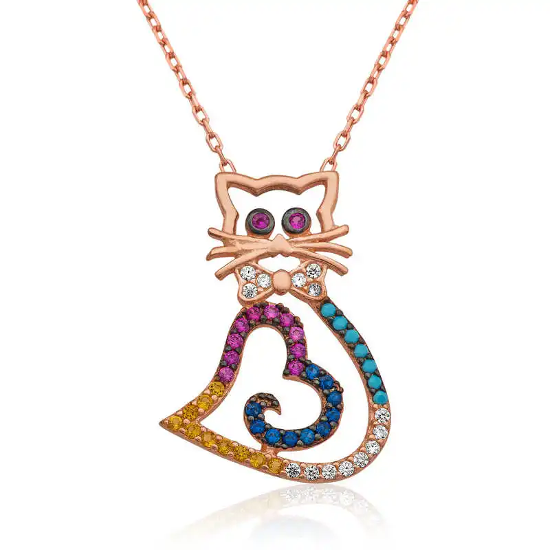 

Sterling Silver Heart Cat Necklace