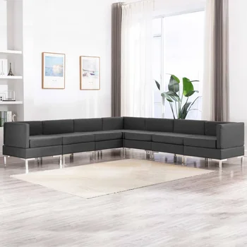 

7 PCs dark gray sofa fabric sofa sets