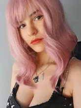 Pink Bob Wigs Hair-Wig Bangs Natural Medium-Length Women Cute with Cosplay for Synthetic