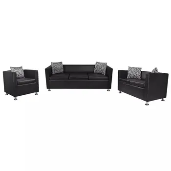 

Set led sofa 3 and 2 seats and sofas chair in black leatherette