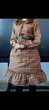 Plaid Dress Peter-Pan-Collar Long-Sleeve Autumn-Style Mori-Girl Cute Kawaii Fashion Lady