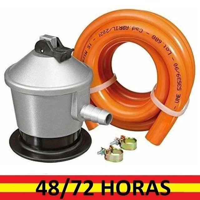 QBAK® Kit Regulador Gas Butano con Valvula de Seguridad con Manguera Tubo  de 1,5 Metros y abrazaderas, regulador de bombona, cable de bombona