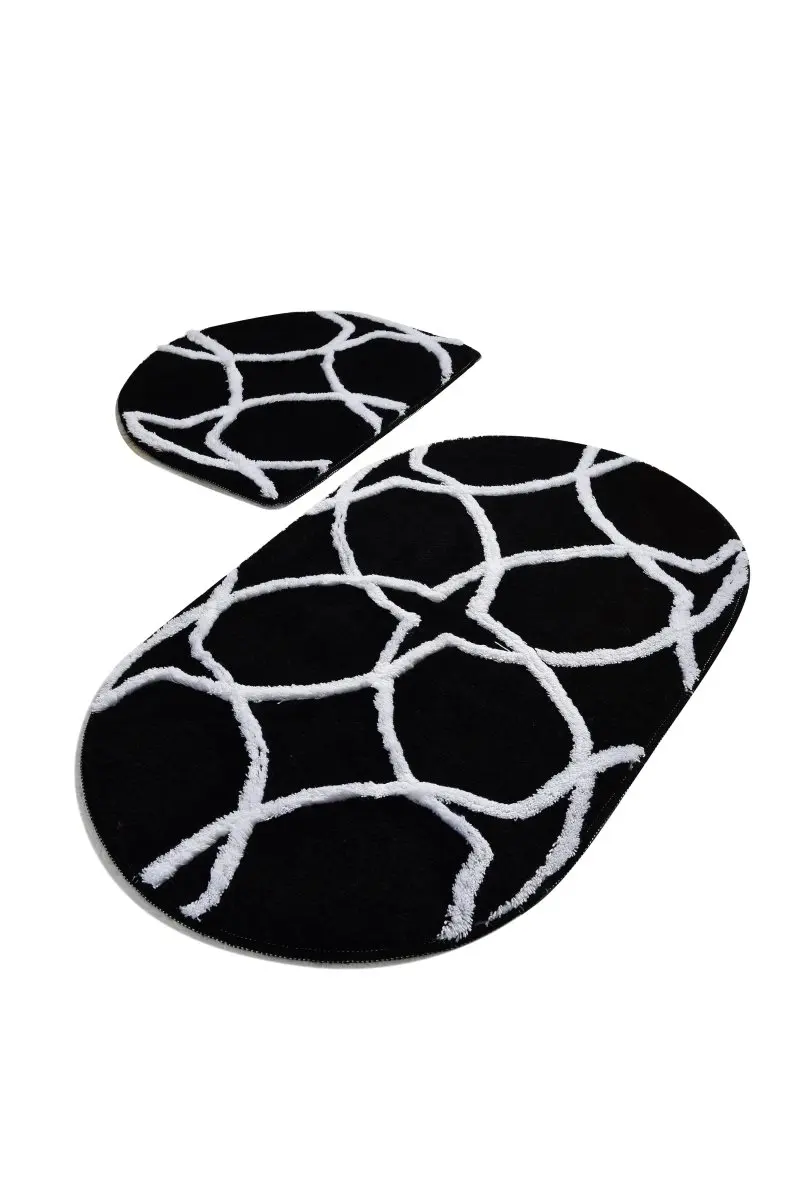 Коврики для ванной нескользящие Противоскользящие коврики Нескользящие противоскользящие Бонн овальные черные 2'Li набор 60X100 см-50X60 см