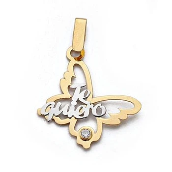 

18k gold pendant two-color cubic zirconia I LOVE YOU Butterfly 22mm. [8312]