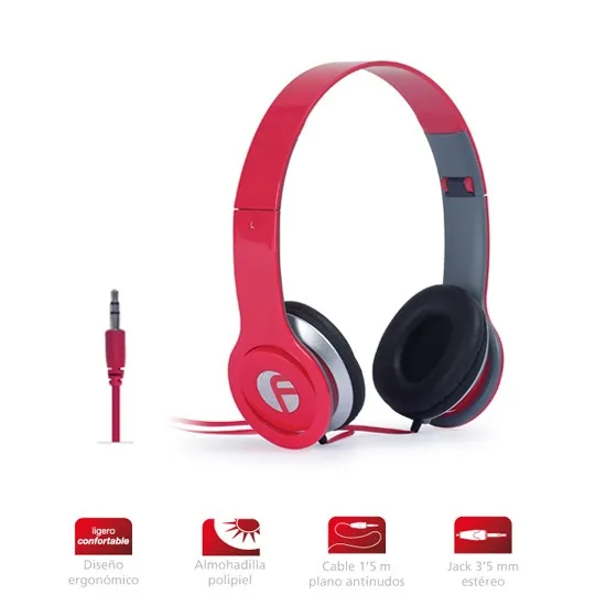 Headphones stereo HiFi system Fonestar Red color high quality's sound 32 Ω up 100 MW jack 3 5mm cable 150 cm | Электроника