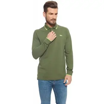 

Long Sleeve Polo Lonsdale man color Green army logo on the chest rivetes matching in collar and cuffs cotton Polo