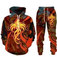 

Novelty 3D Phoenix Printed Men's Tracksuit Sets Casual Hoodies Sweatshirts Sweatpants Male Suit Fashion Men's Clothig Suits