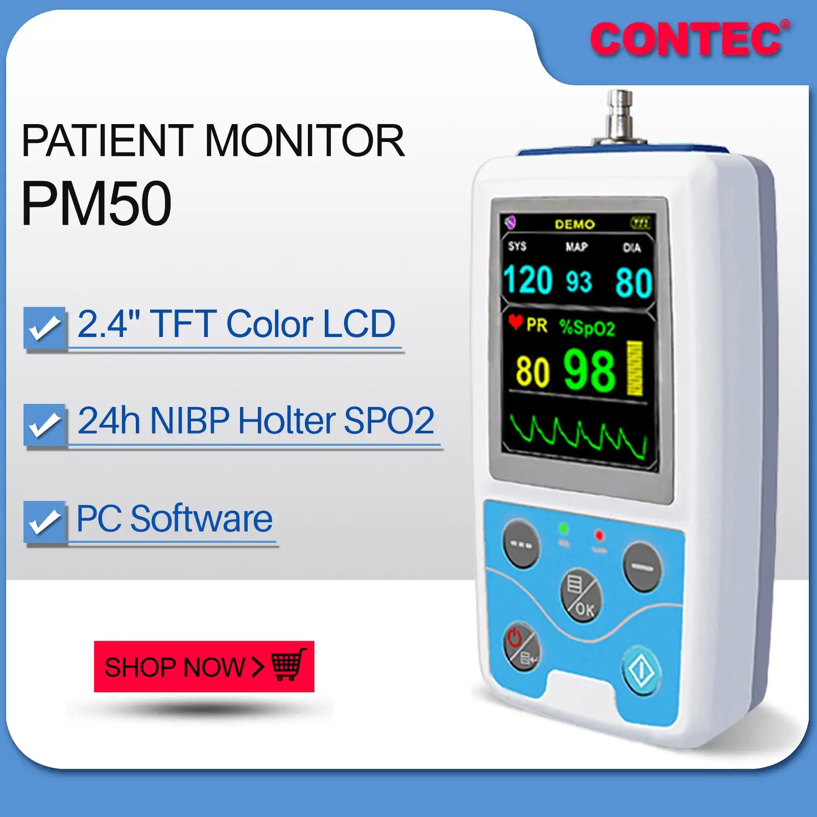 CONTEC Portable Ambulatory Blood Pressure Monitor AMPM SPO2 NIBP/+Cuff+Probe NEW PC Software