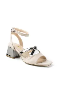 

Colibri Low-Heeled Shoes Suede Blunt Nose Open Back-Cream, High-Heeled women boots, heels women