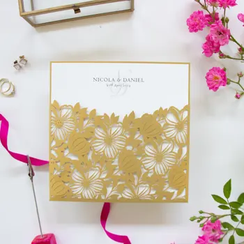 

50 or 100 Cards Pack of Gold Laser Cut Wedding Invitations with Free Envelopes Printable DIY kit invitation cards