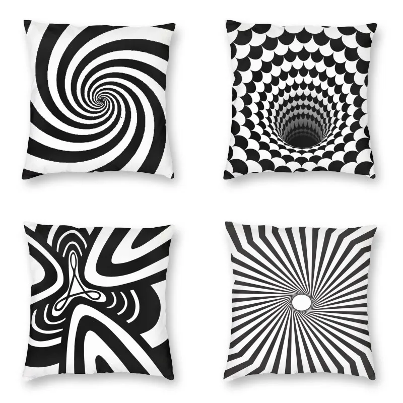 

Black And White Geometric Hypnosis Swirl Sofa Cushion Cover Abstract Line Art Pillow Case Square Pillowcase Bedroom Decoration
