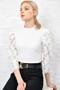 

Trend Alacati Style Women 'S Sleeves Filet Lace Detailed Bluz ALC-019-060-EVN