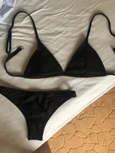 Conjunto de microbikini negro Sexy para mujer, traje de baño de 2 piezas, Sujetador con relleno con aumento, tangas, ropa de playa