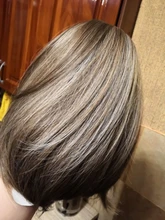 Peluca de cabello sintético con flequillo para mujer, pelo corto recto ombré, marrón y Rubio, estilo bobo, Cosplay, resistente al calor, cabello Natural
