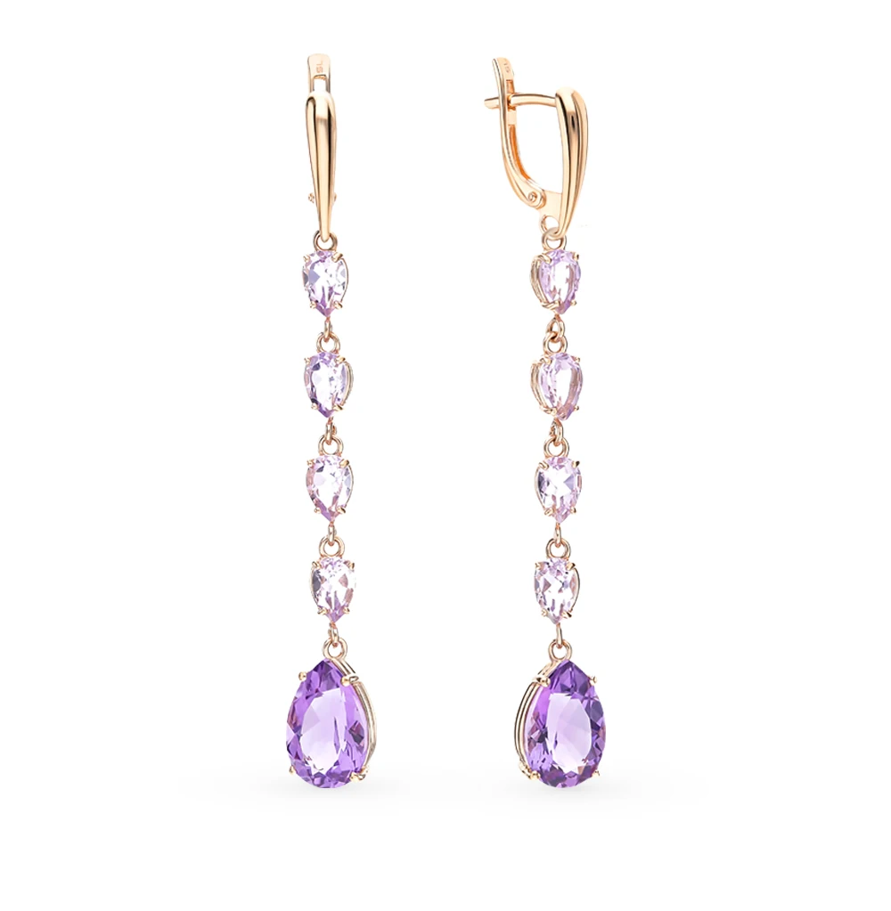Gold earrings with amethyst SUNLIGHT test 585
