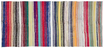 

Handmade Multicolor Vintage English Striped Rug Area Rug 154x348 Cm-5'1''X11'5''