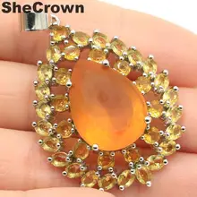 44x31 мм Лидер продаж большая капля Форма создан Золотой Цитрин подарок для мамочек серебряный кулон