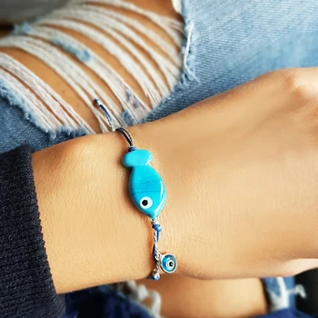 

Handmade Murano Glass Evil Eye Fish Bracelet