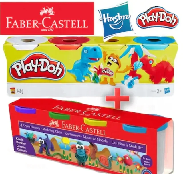 Play-Doh Poliestere + Faber Castell Plastilina 4 + 4 8 Colori 448Gr + 440G 438462602