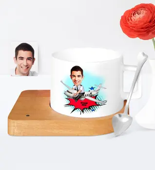 

Personalized Captain Pilot Cartoon Wooden Altlıklı Ceramic Cup-1