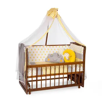 

Bamgidoo baby cradle wooden cradle with walnut color 60x120 cradle bed and yellow star sleeping set made in turkey