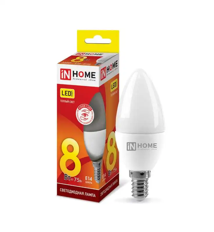 Лампа светодиодная LED-СВЕЧА-VC 8Вт 230В E14 3000К 720лм IN HOME 4690612020426 5 шт |