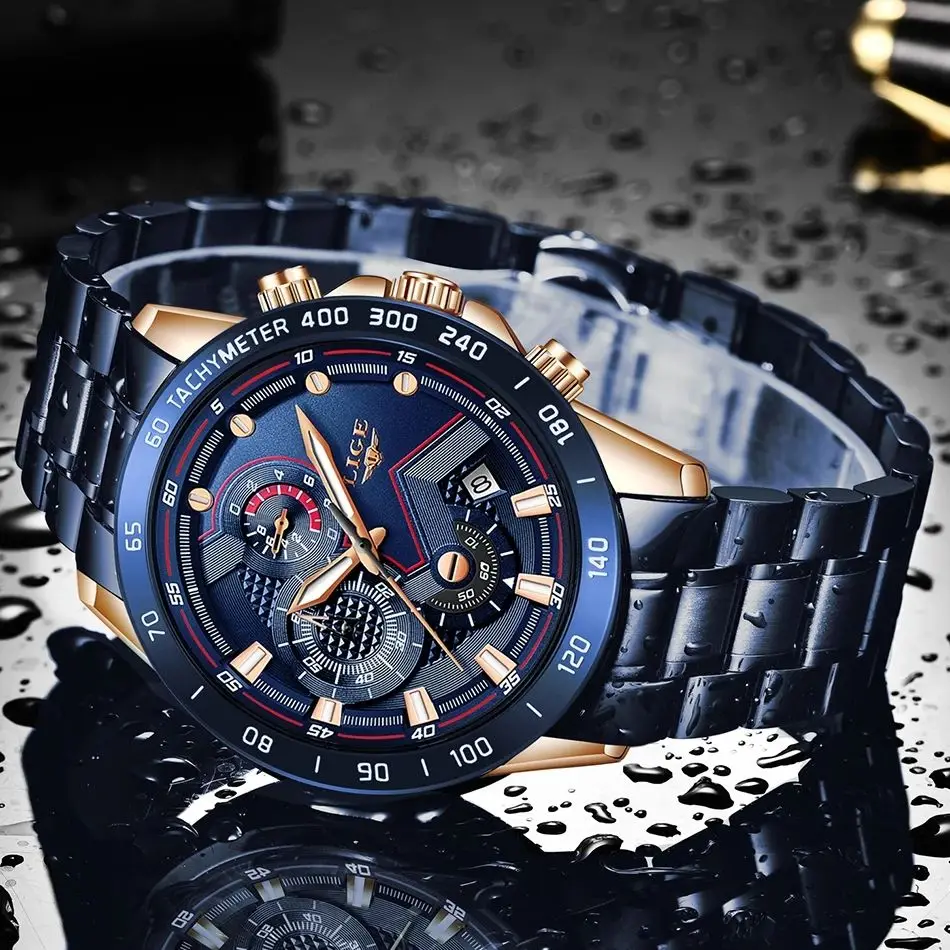LIGE Men Watches Top Brand Luxury Stainless Steel Blue Waterproof Quartz Men Fashion Chronograph Male Sport Military Watch photo review
